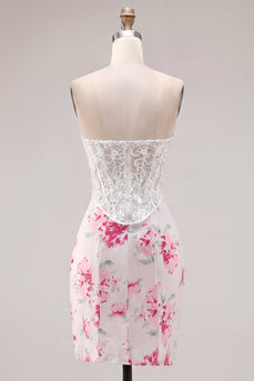Weiße Fuchsienblume Sweetheart Bodycon transparentes Korsett-Homecoming-Kleid