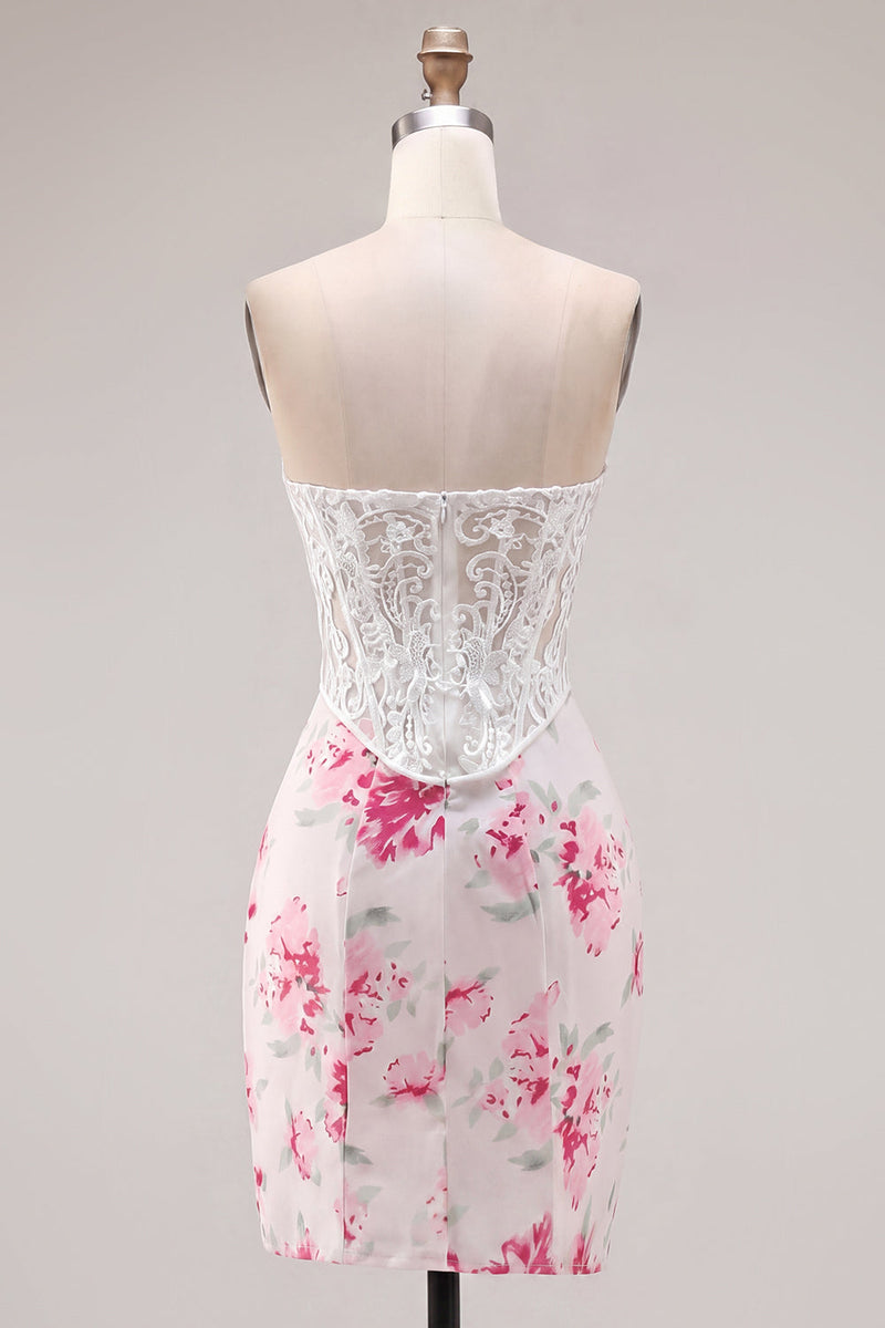 Laden Sie das Bild in den Galerie-Viewer, Weiße Fuchsienblume Sweetheart Bodycon transparentes Korsett-Homecoming-Kleid
