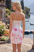 Laden Sie das Bild in den Galerie-Viewer, Weiße Fuchsienblume Sweetheart Bodycon transparentes Korsett-Homecoming-Kleid