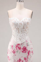 Laden Sie das Bild in den Galerie-Viewer, Weiße Fuchsienblume Sweetheart Bodycon transparentes Korsett-Homecoming-Kleid