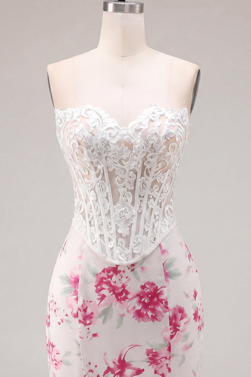 Laden Sie das Bild in den Galerie-Viewer, Weiße Fuchsienblume Sweetheart Bodycon transparentes Korsett-Homecoming-Kleid
