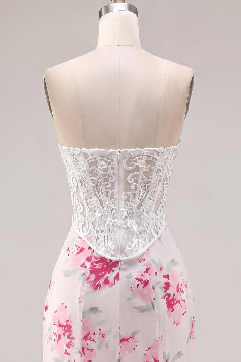 Laden Sie das Bild in den Galerie-Viewer, Weiße Fuchsienblume Sweetheart Bodycon transparentes Korsett-Homecoming-Kleid