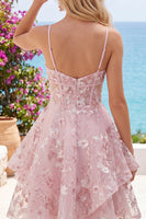 Laden Sie das Bild in den Galerie-Viewer, A-Linie Pinkes Spaghettiträger Korsett Florales Kurzes Abendkleid