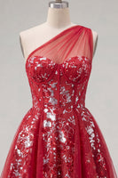 Laden Sie das Bild in den Galerie-Viewer, Glitzerndes rotes Blumenkleid mit kurzem Korsett und Rüschen