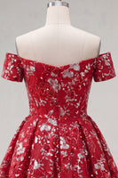 Laden Sie das Bild in den Galerie-Viewer, Glitzerndes rotes Blumenmuster A-Line kurzes Korsett-Homecoming-Kleid mit Perlen