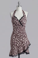 Laden Sie das Bild in den Galerie-Viewer, Kurzes, enges Homecoming-Kleid mit Neckholder-Leopardenmuster mit Spitze