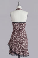 Laden Sie das Bild in den Galerie-Viewer, Kurzes, enges Homecoming-Kleid mit Neckholder-Leopardenmuster mit Spitze