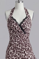 Laden Sie das Bild in den Galerie-Viewer, Kurzes, enges Homecoming-Kleid mit Neckholder-Leopardenmuster mit Spitze