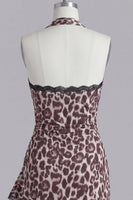 Laden Sie das Bild in den Galerie-Viewer, Kurzes, enges Homecoming-Kleid mit Neckholder-Leopardenmuster mit Spitze