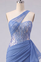 Laden Sie das Bild in den Galerie-Viewer, Glitzerndes graublaues gerafftes Korsett, enges kurzes Homecoming-Kleid mit Spitze