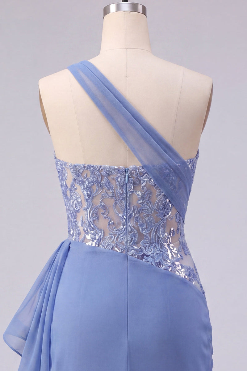 Laden Sie das Bild in den Galerie-Viewer, Glitzerndes graublaues gerafftes Korsett, enges kurzes Homecoming-Kleid mit Spitze