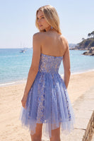 Laden Sie das Bild in den Galerie-Viewer, Glitzerndes graublaues, gerafftes Korsett-Homecoming-Kleid mit Spitze