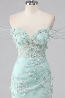 Laden Sie das Bild in den Galerie-Viewer, Mintgrünes Schulterblütiges Korsett Bodycon Appliquiertes Kurzes Abendkleid mit Schlitz