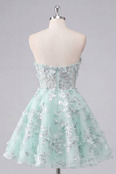 A-Linie Mint Blumen Sweetheart Korsett Applikiertes Kurzes Abendkleid