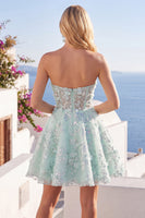 Laden Sie das Bild in den Galerie-Viewer, A-Linie Mint Blumen Sweetheart Korsett Applikiertes Kurzes Abendkleid