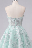 Laden Sie das Bild in den Galerie-Viewer, A-Linie Mint Blumen Sweetheart Korsett Applikiertes Kurzes Abendkleid