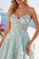 Laden Sie das Bild in den Galerie-Viewer, A-Linie Mint Blumen Sweetheart Korsett Applikiertes Kurzes Abendkleid