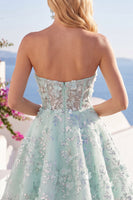 Laden Sie das Bild in den Galerie-Viewer, A-Linie Mint Blumen Sweetheart Korsett Applikiertes Kurzes Abendkleid