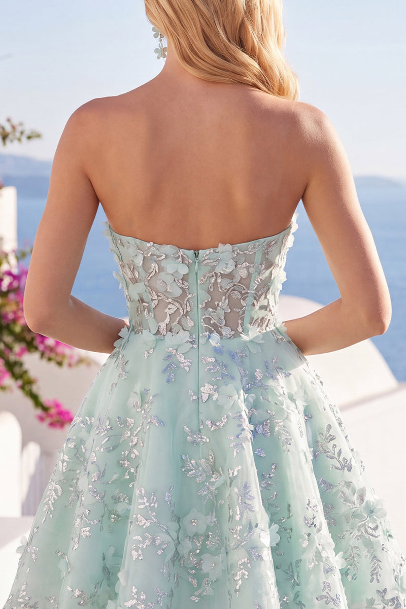 Laden Sie das Bild in den Galerie-Viewer, A-Linie Mint Blumen Sweetheart Korsett Applikiertes Kurzes Abendkleid