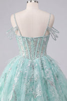 Laden Sie das Bild in den Galerie-Viewer, A-Line Mint Cold-Shoulder Blumen Korsett Kurzes Abendkleid
