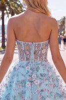 Laden Sie das Bild in den Galerie-Viewer, Grünes Sweetheart Sheer Korsett A-Linie Blumen Kurzes Abendkleid mit Applikationen