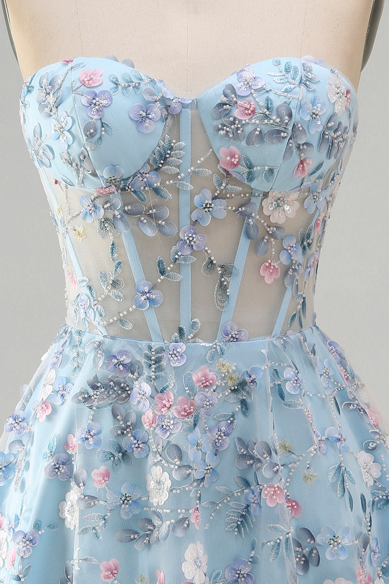 Laden Sie das Bild in den Galerie-Viewer, Grünes Sweetheart Sheer Korsett A-Linie Blumen Kurzes Abendkleid mit Applikationen