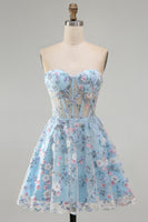 Laden Sie das Bild in den Galerie-Viewer, Grünes Sweetheart Sheer Korsett A-Linie Blumen Kurzes Abendkleid mit Applikationen