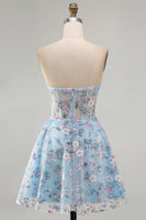 Laden Sie das Bild in den Galerie-Viewer, Grünes Sweetheart Sheer Korsett A-Linie Blumen Kurzes Abendkleid mit Applikationen