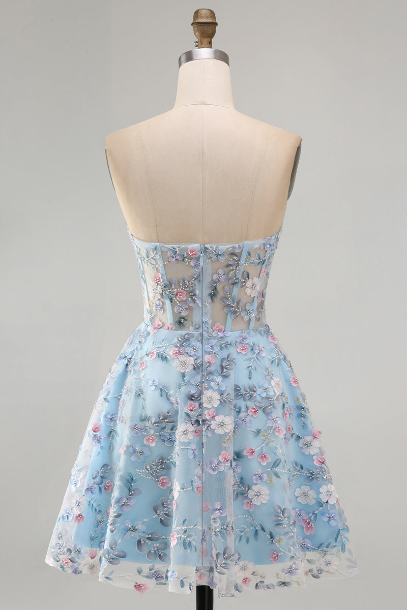 Laden Sie das Bild in den Galerie-Viewer, Grünes Sweetheart Sheer Korsett A-Linie Blumen Kurzes Abendkleid mit Applikationen
