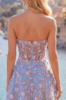 Laden Sie das Bild in den Galerie-Viewer, Grünes Sweetheart Sheer Korsett A-Linie Blumen Kurzes Abendkleid mit Applikationen