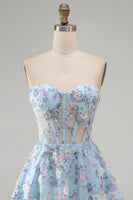 Laden Sie das Bild in den Galerie-Viewer, Grünes Sweetheart Sheer Korsett A-Linie Blumen Kurzes Abendkleid mit Applikationen