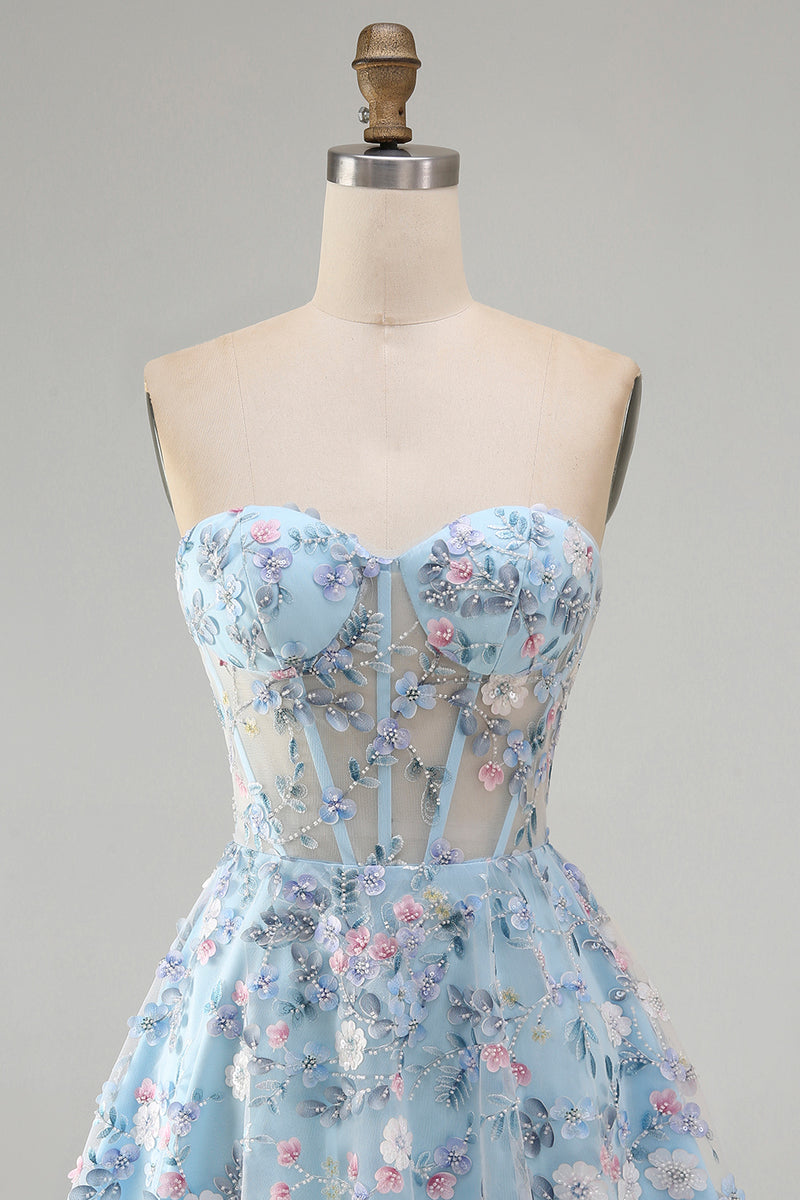 Laden Sie das Bild in den Galerie-Viewer, Grünes Sweetheart Sheer Korsett A-Linie Blumen Kurzes Abendkleid mit Applikationen
