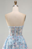 Laden Sie das Bild in den Galerie-Viewer, Grünes Sweetheart Sheer Korsett A-Linie Blumen Kurzes Abendkleid mit Applikationen