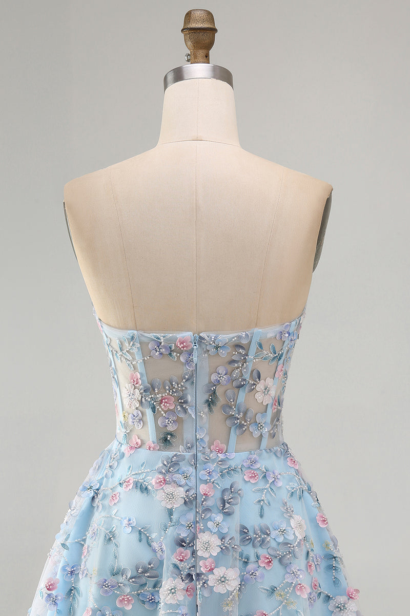 Laden Sie das Bild in den Galerie-Viewer, Grünes Sweetheart Sheer Korsett A-Linie Blumen Kurzes Abendkleid mit Applikationen