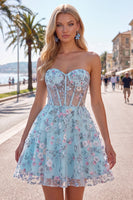 Laden Sie das Bild in den Galerie-Viewer, Grünes Sweetheart Sheer Korsett A-Linie Blumen Kurzes Abendkleid mit Applikationen