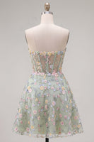Laden Sie das Bild in den Galerie-Viewer, Grünes Sweetheart Sheer Korsett A-Linie Blumen Kurzes Abendkleid mit Applikationen