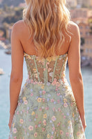 Laden Sie das Bild in den Galerie-Viewer, Grünes Sweetheart Sheer Korsett A-Linie Blumen Kurzes Abendkleid mit Applikationen