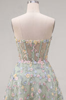 Laden Sie das Bild in den Galerie-Viewer, Grünes Sweetheart Sheer Korsett A-Linie Blumen Kurzes Abendkleid mit Applikationen
