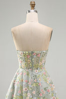 Laden Sie das Bild in den Galerie-Viewer, Grünes Sweetheart Sheer Korsett A-Linie Blumen Kurzes Abendkleid mit Applikationen