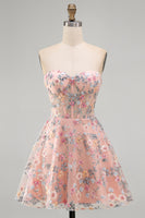 Laden Sie das Bild in den Galerie-Viewer, Grünes Sweetheart Sheer Korsett A-Linie Blumen Kurzes Abendkleid mit Applikationen