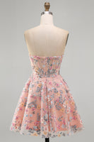 Laden Sie das Bild in den Galerie-Viewer, Grünes Sweetheart Sheer Korsett A-Linie Blumen Kurzes Abendkleid mit Applikationen