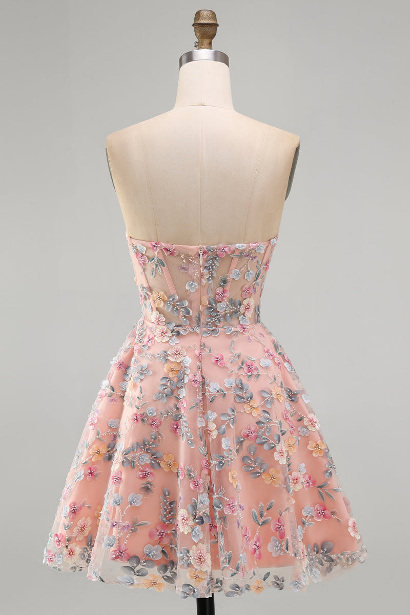 Laden Sie das Bild in den Galerie-Viewer, Grünes Sweetheart Sheer Korsett A-Linie Blumen Kurzes Abendkleid mit Applikationen