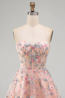 Laden Sie das Bild in den Galerie-Viewer, Grünes Sweetheart Sheer Korsett A-Linie Blumen Kurzes Abendkleid mit Applikationen