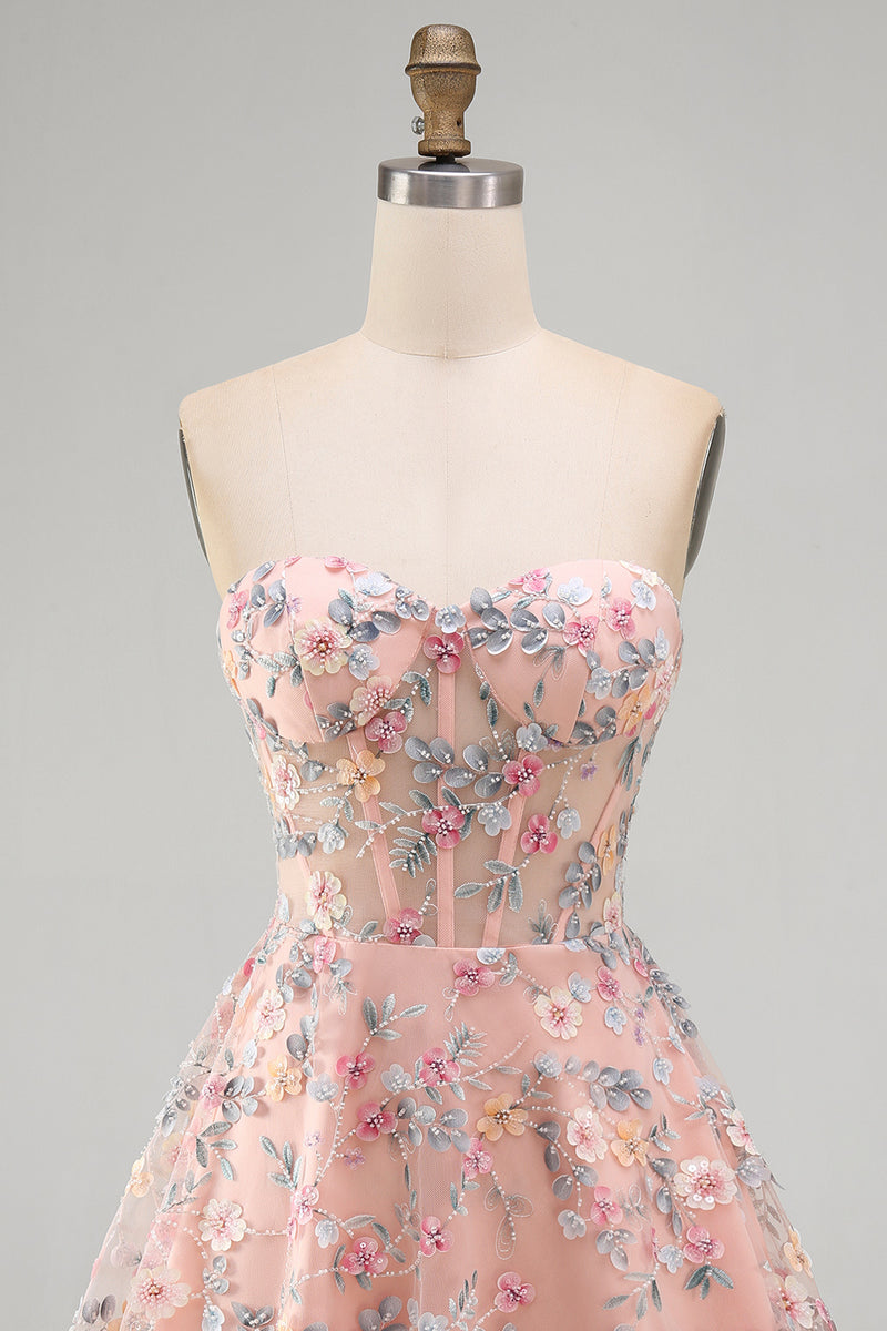 Laden Sie das Bild in den Galerie-Viewer, Grünes Sweetheart Sheer Korsett A-Linie Blumen Kurzes Abendkleid mit Applikationen