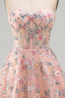Laden Sie das Bild in den Galerie-Viewer, Grünes Sweetheart Sheer Korsett A-Linie Blumen Kurzes Abendkleid mit Applikationen
