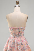 Laden Sie das Bild in den Galerie-Viewer, Grünes Sweetheart Sheer Korsett A-Linie Blumen Kurzes Abendkleid mit Applikationen