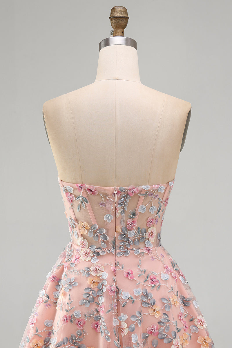 Laden Sie das Bild in den Galerie-Viewer, Grünes Sweetheart Sheer Korsett A-Linie Blumen Kurzes Abendkleid mit Applikationen