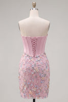 Laden Sie das Bild in den Galerie-Viewer, Sweetheart Pink Corset Bodycon Blumen Kurzes Abendkleid mit Applikationen