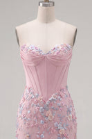 Laden Sie das Bild in den Galerie-Viewer, Sweetheart Pink Corset Bodycon Blumen Kurzes Abendkleid mit Applikationen