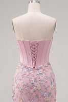 Laden Sie das Bild in den Galerie-Viewer, Sweetheart Pink Corset Bodycon Blumen Kurzes Abendkleid mit Applikationen